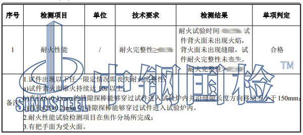 防火窗檢測(cè)結(jié)果